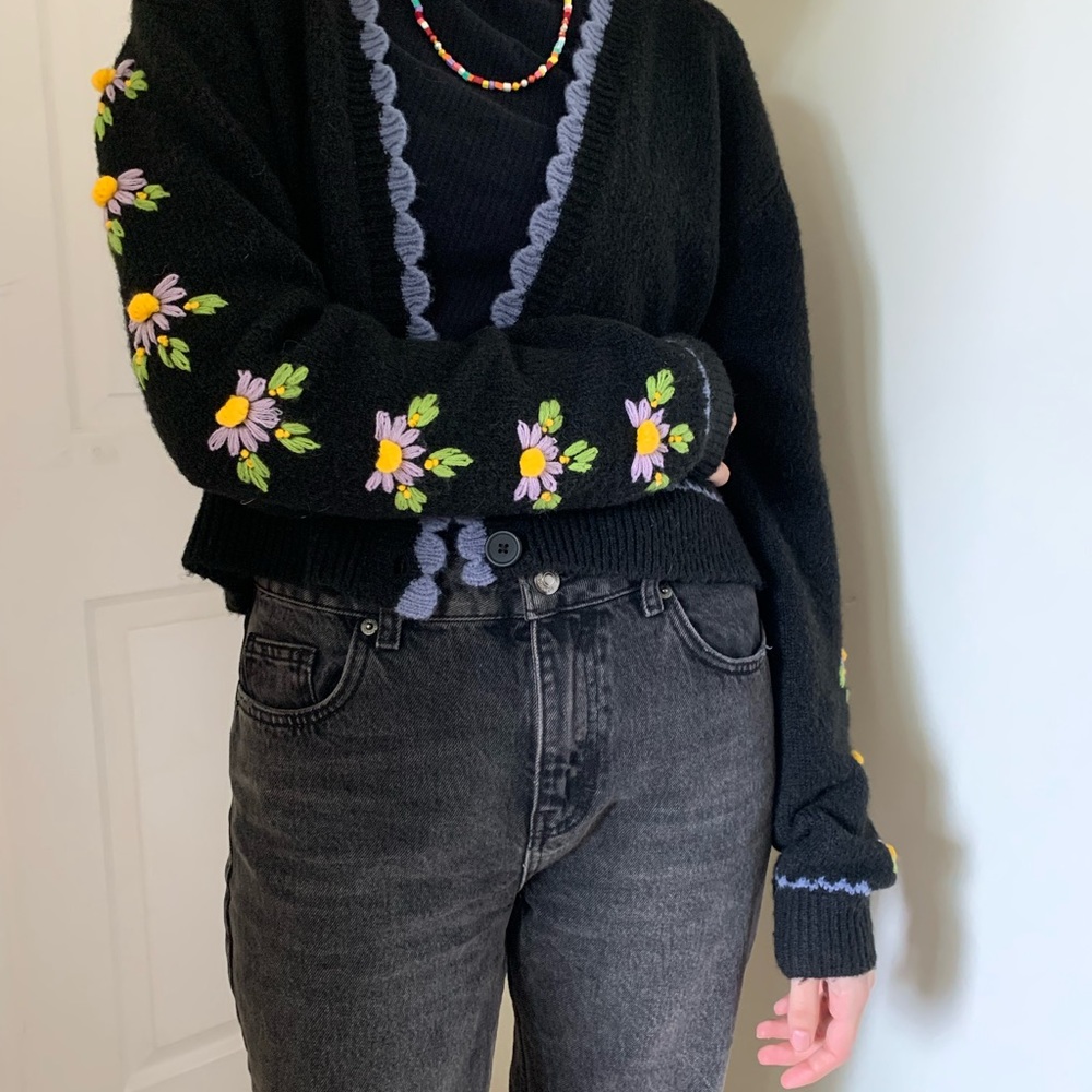 NWT Zara Flower Embroidered Cardigan